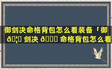 御剑决命格背包怎么看装备「御 🦄 剑决 🍀 命格背包怎么看装备等级」